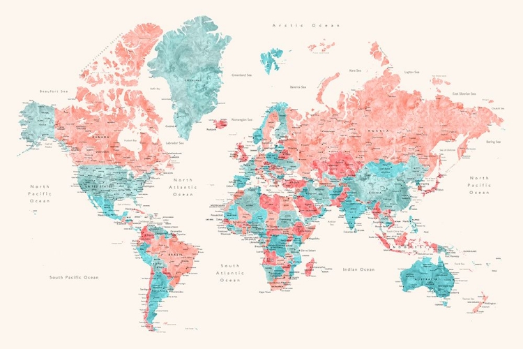 Picture of WATERCOLOR WORLD MAP WITH CITIES, CHARLOTTE