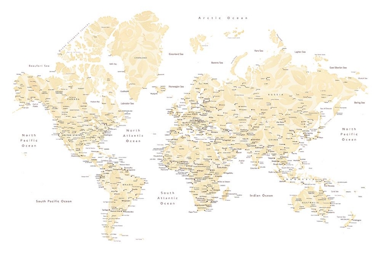 Picture of SOFT FLORALS WORLD MAP WITH CITIES, REMY