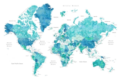 Picture of WATERCOLOR WORLD MAP WITH CITIES, UZZIEL