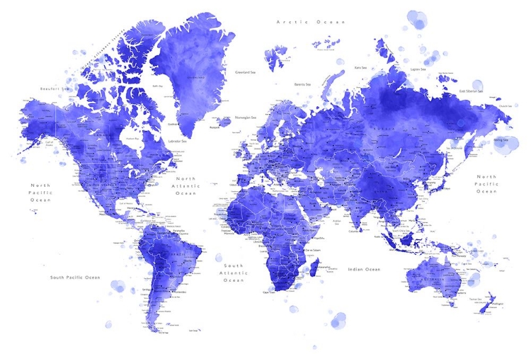 Picture of WATERCOLOR WORLD MAP WITH CITIES, UYEN