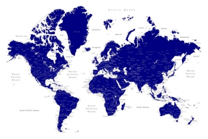 Picture of NAVY BLUE WORLD MAP WITH CITIES, NEVIN