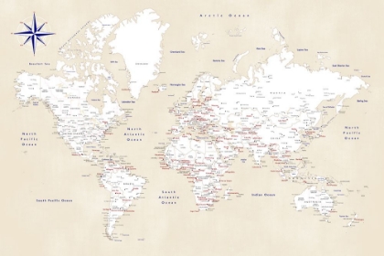 Picture of RUSTIC WORLD MAP WITH CITIES, DEUCE