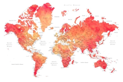 Picture of WATERCOLOR WORLD MAP WITH CITIES, KEATS