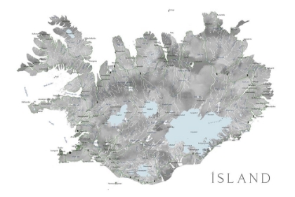 Picture of ISLAND - ICELAND MAP IN GRAY WATERCOLOR WITH NATIVE LABELS