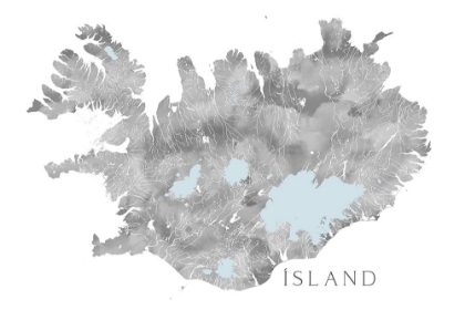 Picture of ASLAND - ICELAND BLANK MAP IN GRAY WATERCOLOR