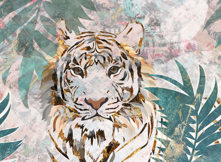 Picture of TIGER GRUNGE TROPICAL PALM WALL MURAL