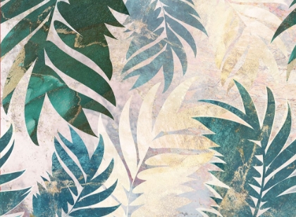 Picture of MARBLE GOLD GREEN LEAVES MURAL