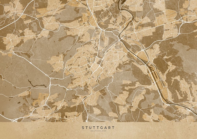 Picture of SEPIA VINTAGE MAP OF STUTTGART DOWNTOWN GERMANY