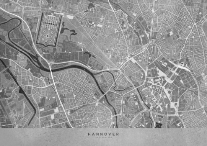 Picture of GRAY VINTAGE MAP OF HANNOVER DOWNTOWN GERMANY