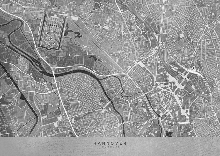 Picture of GRAY VINTAGE MAP OF HANNOVER DOWNTOWN GERMANY