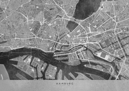 Picture of GRAY VINTAGE MAP OF HAMBURG DOWNTOWN GERMANY