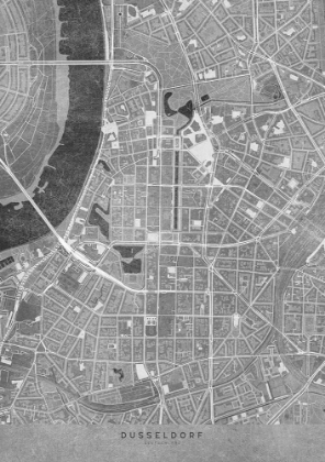 Picture of GRAY VINTAGE MAP OF DAANDFRAC14;SSELDORF DOWNTOWN GERMANY