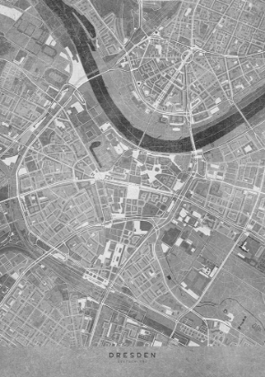 Picture of GRAY VINTAGE MAP OF DRESDEN DOWNTOWN GERMANY