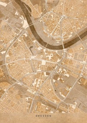 Picture of SEPIA VINTAGE MAP OF DRESDEN DOWNTOWN GERMANY