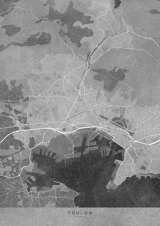 Picture of GRAY VINTAGE MAP OF TOULON FRANCE