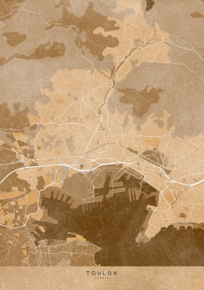 Picture of SEPIA VINTAGE MAP OF TOULON FRANCE