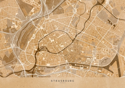 Picture of SEPIA VINTAGE MAP OF STRASBOURG DOWNTOWN FRANCE
