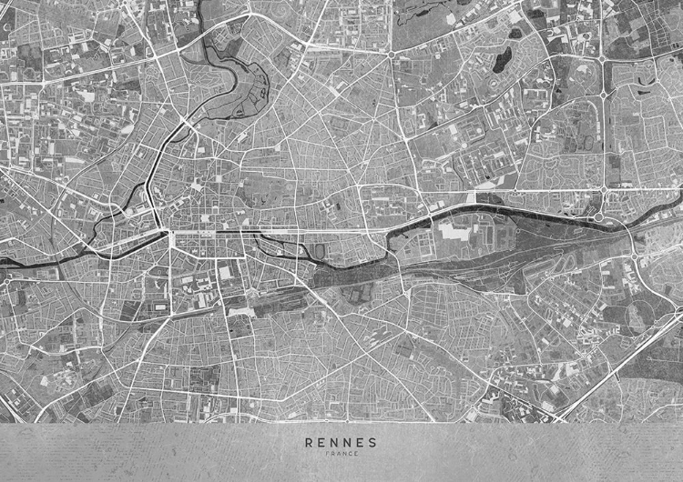 Picture of GRAY VINTAGE MAP OF RENNES FRANCE