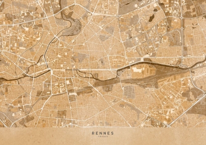 Picture of SEPIA VINTAGE MAP OF RENNES FRANCE