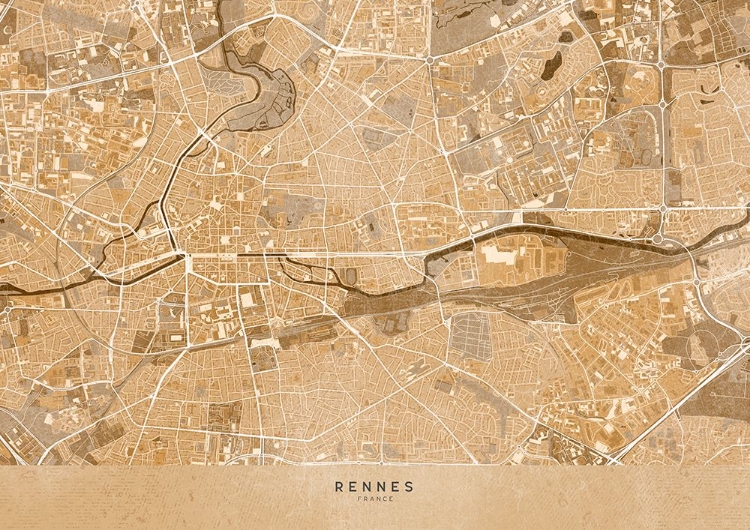 Picture of SEPIA VINTAGE MAP OF RENNES FRANCE