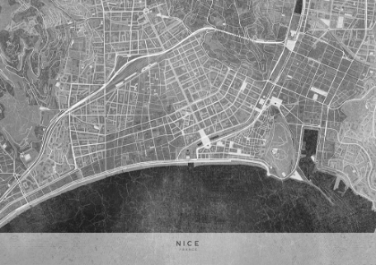 Picture of GRAY VINTAGE MAP OF NICE DOWNTOWN FRANCE