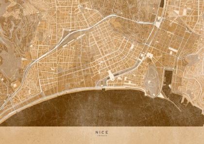 Picture of SEPIA VINTAGE MAP OF NICE DOWNTOWN FRANCE