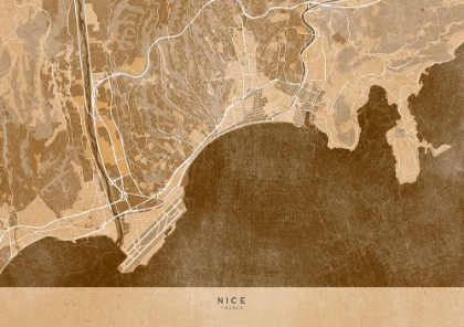 Picture of SEPIA VINTAGE MAP OF NICE FRANCE