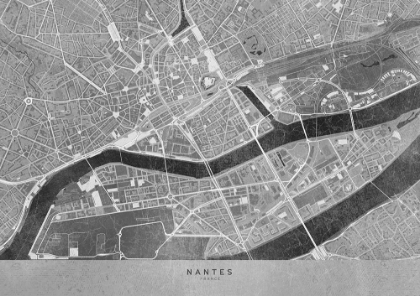 Picture of GRAY VINTAGE MAP OF NANTES DOWNTOWN FRANCE