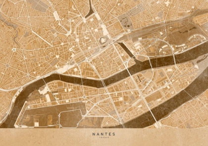 Picture of SEPIA VINTAGE MAP OF NANTES DOWNTOWN FRANCE