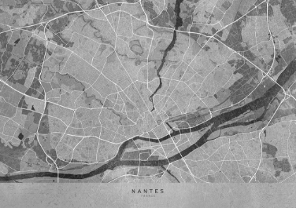 Picture of GRAY VINTAGE MAP OF NANTES FRANCE