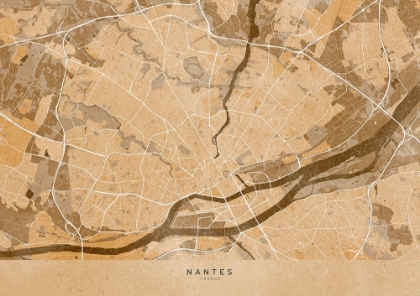 Picture of SEPIA VINTAGE MAP OF NANTES FRANCE