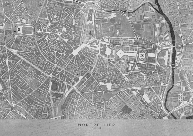 Picture of GRAY VINTAGE MAP OF MONTPELLIER DOWNTOWN FRANCE