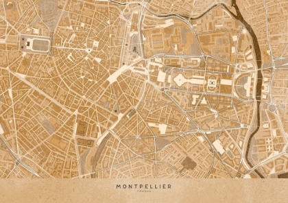 Picture of SEPIA VINTAGE MAP OF MONTPELLIER DOWNTOWN FRANCE