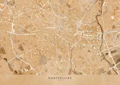 Picture of SEPIA VINTAGE MAP OF MONTPELLIER FRANCE