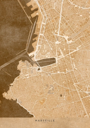 Picture of SEPIA VINTAGE MAP OF MARSEILLE FRANCE