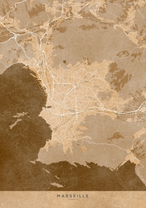 Picture of SEPIA VINTAGE MAP OF MARSEILLE FRANCE