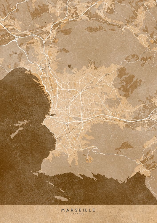 Picture of SEPIA VINTAGE MAP OF MARSEILLE FRANCE