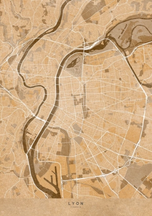Picture of SEPIA VINTAGE MAP OF LYON FRANCE