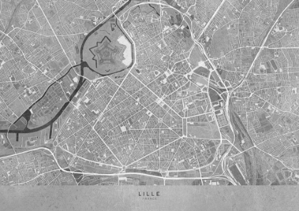 Picture of GRAY VINTAGE MAP OF LILLE DOWNTOWN FRANCE