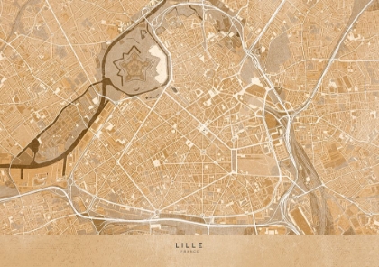 Picture of SEPIA VINTAGE MAP OF LILLE DOWNTOWN FRANCE