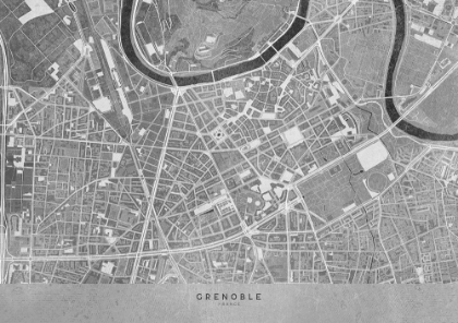 Picture of GRAY VINTAGE MAP OF GRENOBLE DOWNTOWN FRANCE