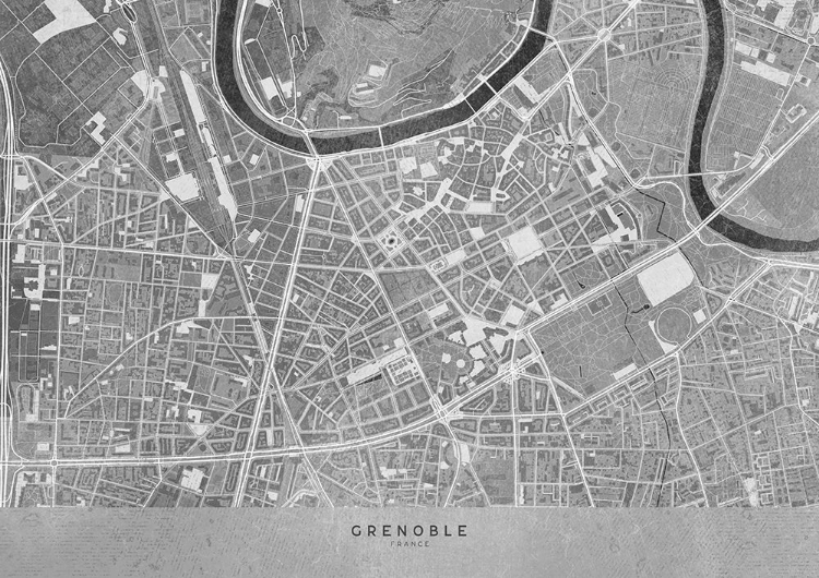 Picture of GRAY VINTAGE MAP OF GRENOBLE DOWNTOWN FRANCE