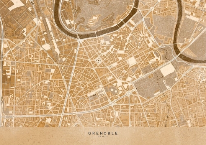 Picture of SEPIA VINTAGE MAP OF GRENOBLE DOWNTOWN FRANCE