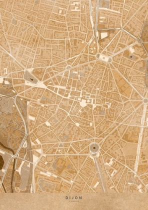 Picture of SEPIA VINTAGE MAP OF DIJON DOWNTOWN FRANCE