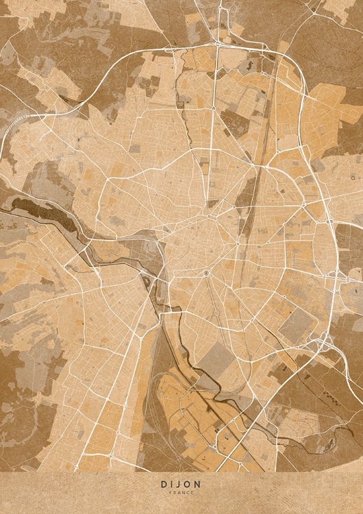 Picture of SEPIA VINTAGE MAP OF DIJON FRANCE