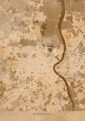 Picture of SEPIA VINTAGE MAP OF BORDEAUX FRANCE