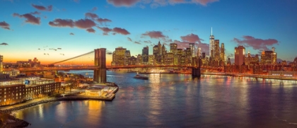 Picture of EVENING VIEW OF LOWER MANHATTAN SKYLINE WITH BROOKLYN BRIDGE OVER EAST RIVER, NEW YORK