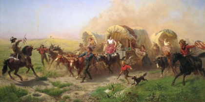 Picture of INDIANS ATTACKING A WAGON TRAIN