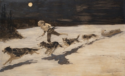 Picture of HUSKIE DOGS ON THE FROZEN HIGHWAY