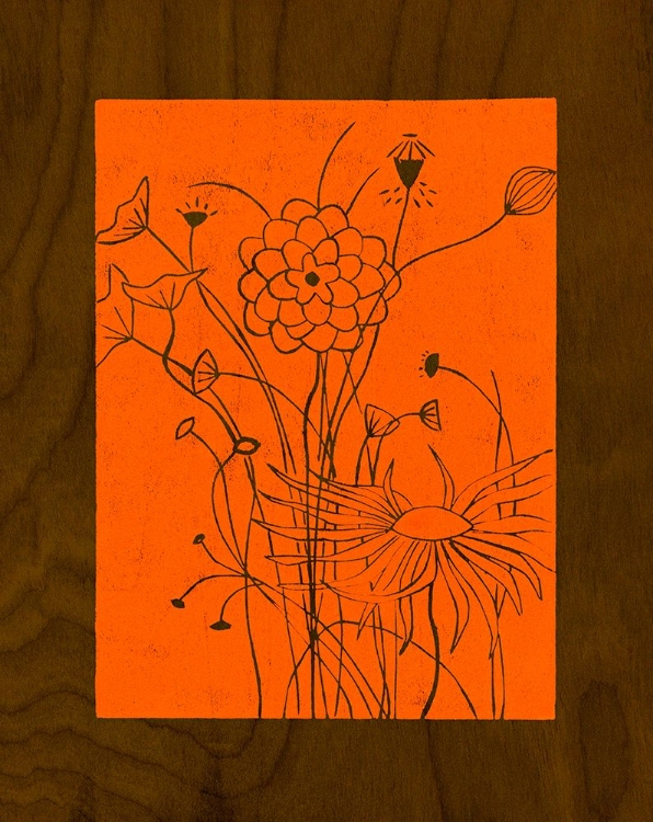 Picture of WENGE WOOD FLORAL 2-ORANGE